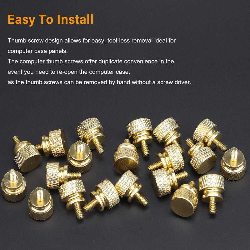 Powlankou 20 Pieces 6#-32 Computer Case Screws, Anodized Aluminum Thumbscrews, Fully Threaded Knurled Thumbscrews, Thumb Screws (Gold) - Image 5